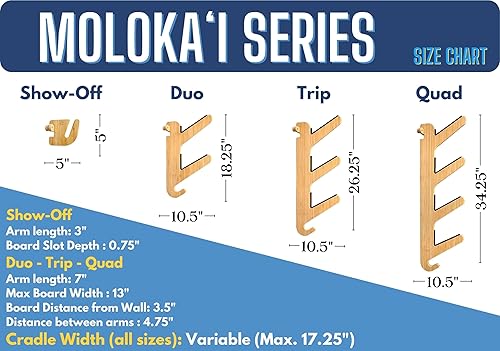 Miniatura 3 de Grassracks Soporte de pared para snowboard y monopatín de bambú y abedul, serie Molokai