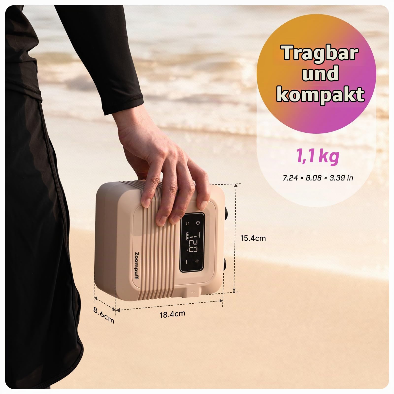 Elektrische SUP Pumpe, 20 PSI Akku SUP Pumpe, Schnelles Aufpumpen | 5 Min. bis 12 PSI, 1,14 kg Leichtgewicht, 38,48Wh Akku, 2-stufiges Aufpumpen & Entleeren, 7 Düsen, für SUPs, Boote & Kajaks