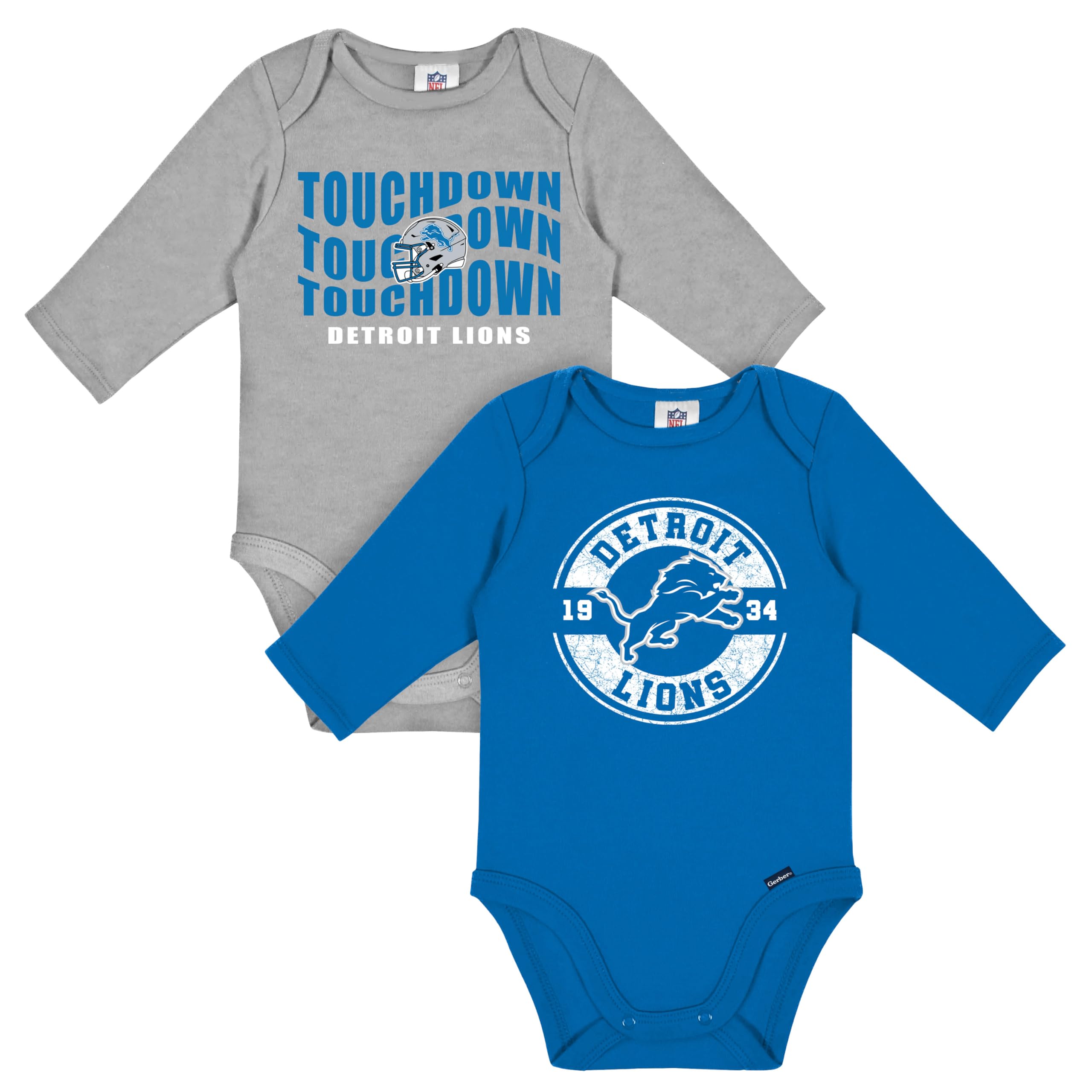 Gerber NFL unisex-baby Nfl 2-pack Long Sleeve Onesie Bodysuit