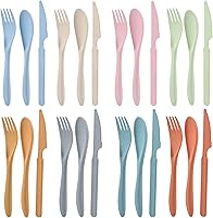 ZoyiancyLifeButler Wheat Straw Reusable Cutlery Set for 8 - 24pc Forks Spoons Knives, Portable Flatware for Travel Camping Picnics Parties