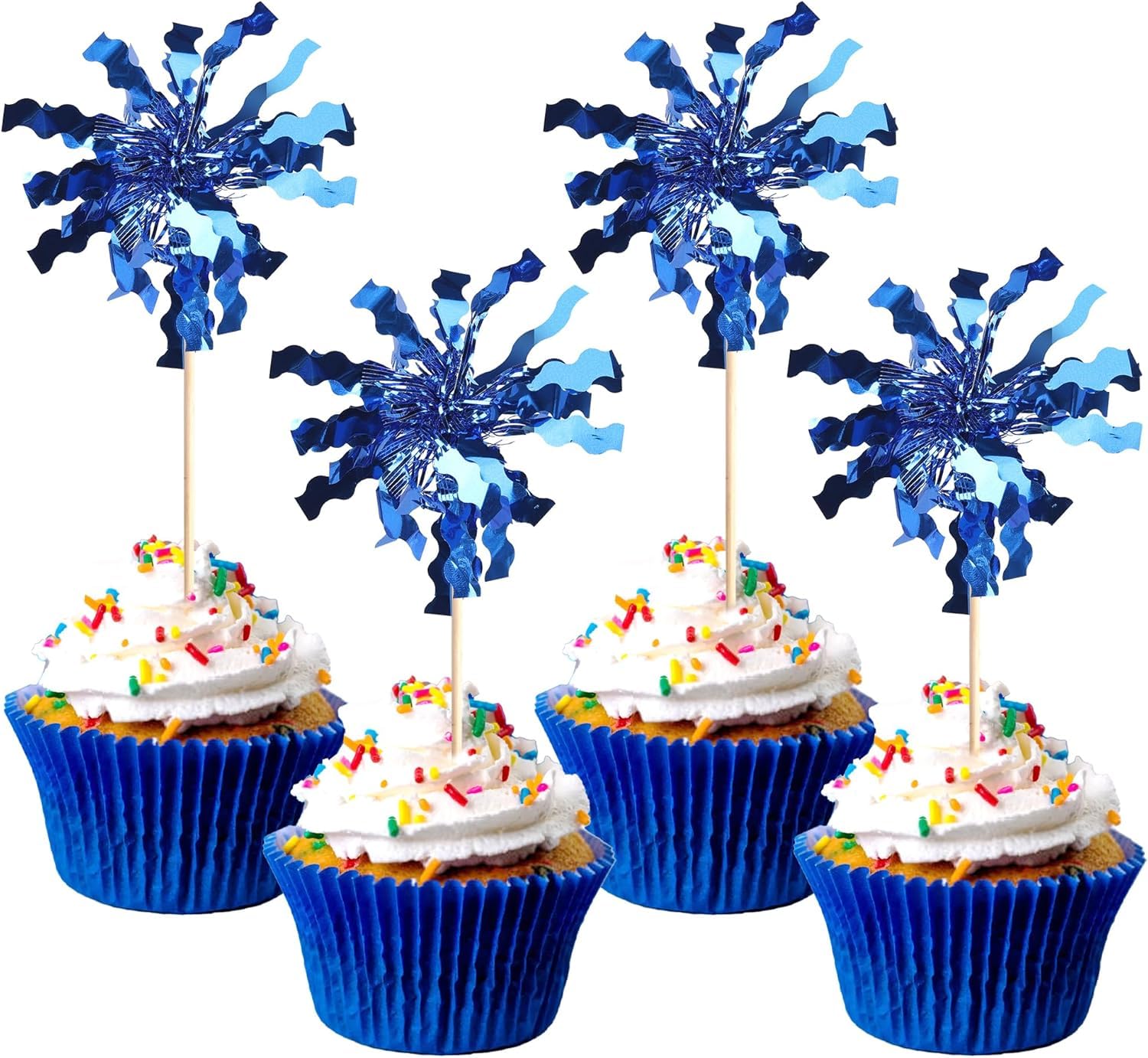 SYKYCTCY 30 Pack Foil Firework Cupcake Toppers Sparkle Tinsel Happy Birthday Holiday Cupcake Picks Drink Stirrers Cocktail Food Fruit Toothpicks Birthday Cupcake Decorations Party Supplies