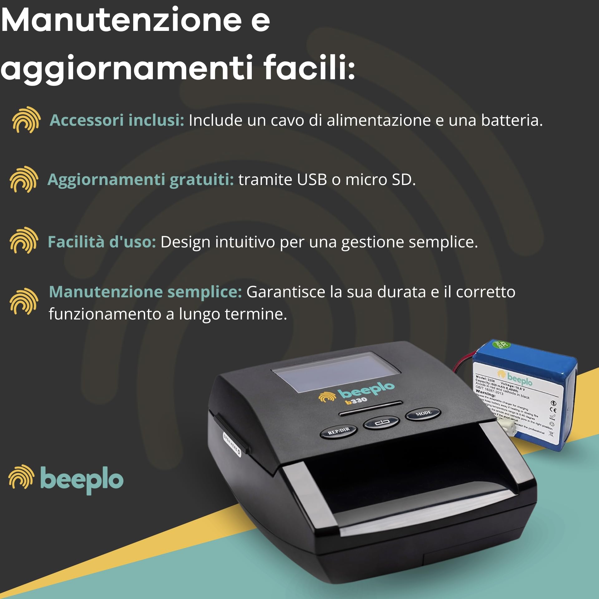 b330 Rivelatore di Banconote False Con Batteria | Detezione 100% Affidabile, Verifica Simultanea di 5 Valute EUR, GBP, CHF, NOK, SEK, Garanzia 4 Anni