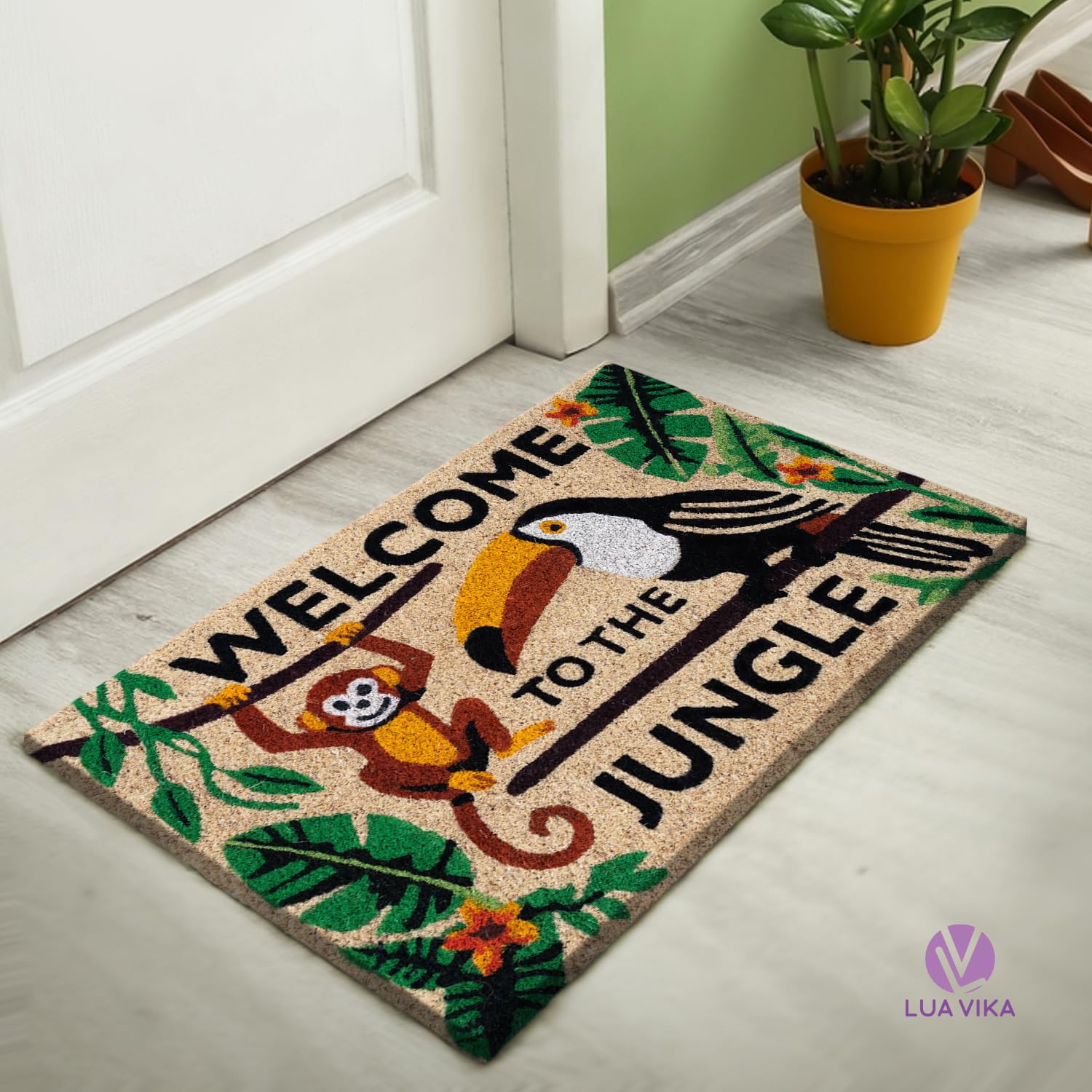 Zerbino ingresso esterno cocco - Welcome to the jungle - 40x70 cm - tappeto ingresso esterno casa - zerbino cocco - zerbini moderni e originali