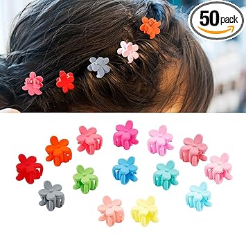Sanas 50pcs Mini Butterfly Clips, Attractive Comfortable Flower shaped Small Claw Clips Kids Hair Accessories, No Slip Tiny Baby Pins For Girls, Toddlers, Infants, Women, Mix Colors, Multicolor, Pack of 50