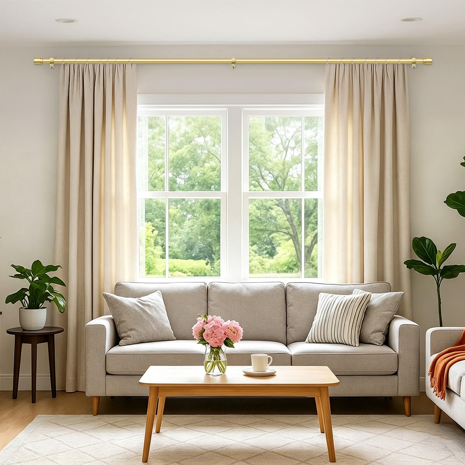 Lot De 2 Tringle Rideau Extensible Dorée 80-218cm, 25 mm Métal Barre Rideau | Métallique robuste, montage mural, charge max 15 kg, supports et accessoires inclus, chambre & salon, facile à poser
