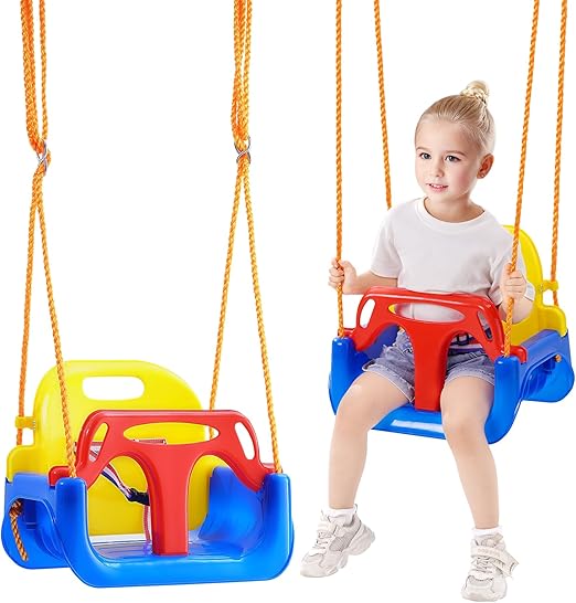 VEVOR 3-in-1 Toddler Swing Seat, 200 lbs Weight Capacity Baby Swing Seat, with Adjustable Ropes and Snap Hooks, Snug & Secure Detachable Infants to Teens Kids Swing Seat, for Outdoor and Indoor