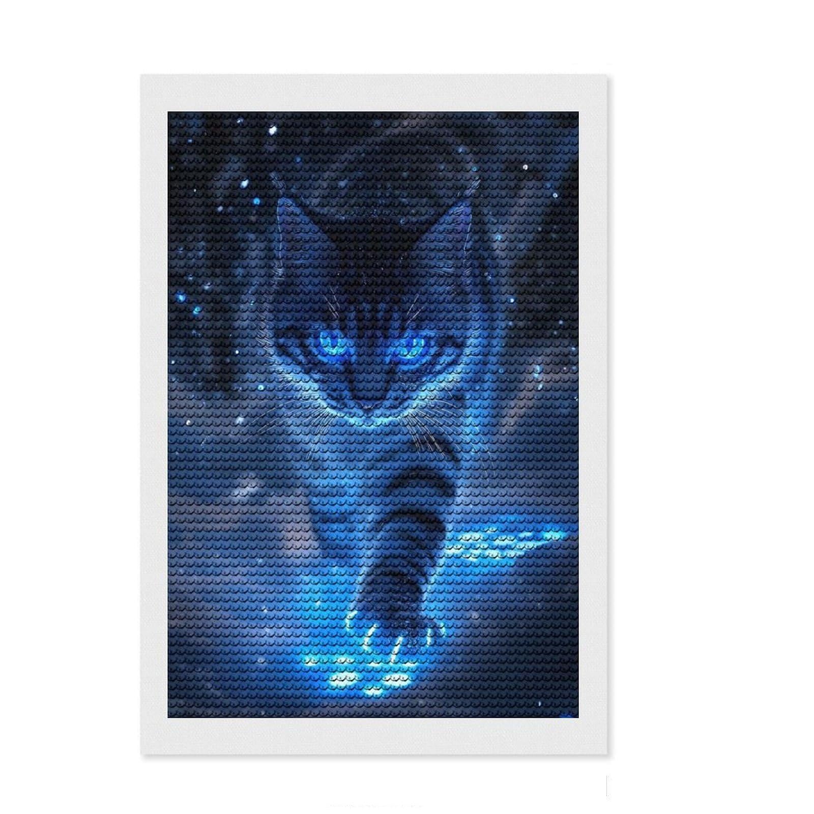 Junmoney Blue-Eyed Cat in Snow Diamond Art Canvas 8"x12", Relaxing DIY Hobby, Satisfying Creative Project, Farmhouse Decor, for Women