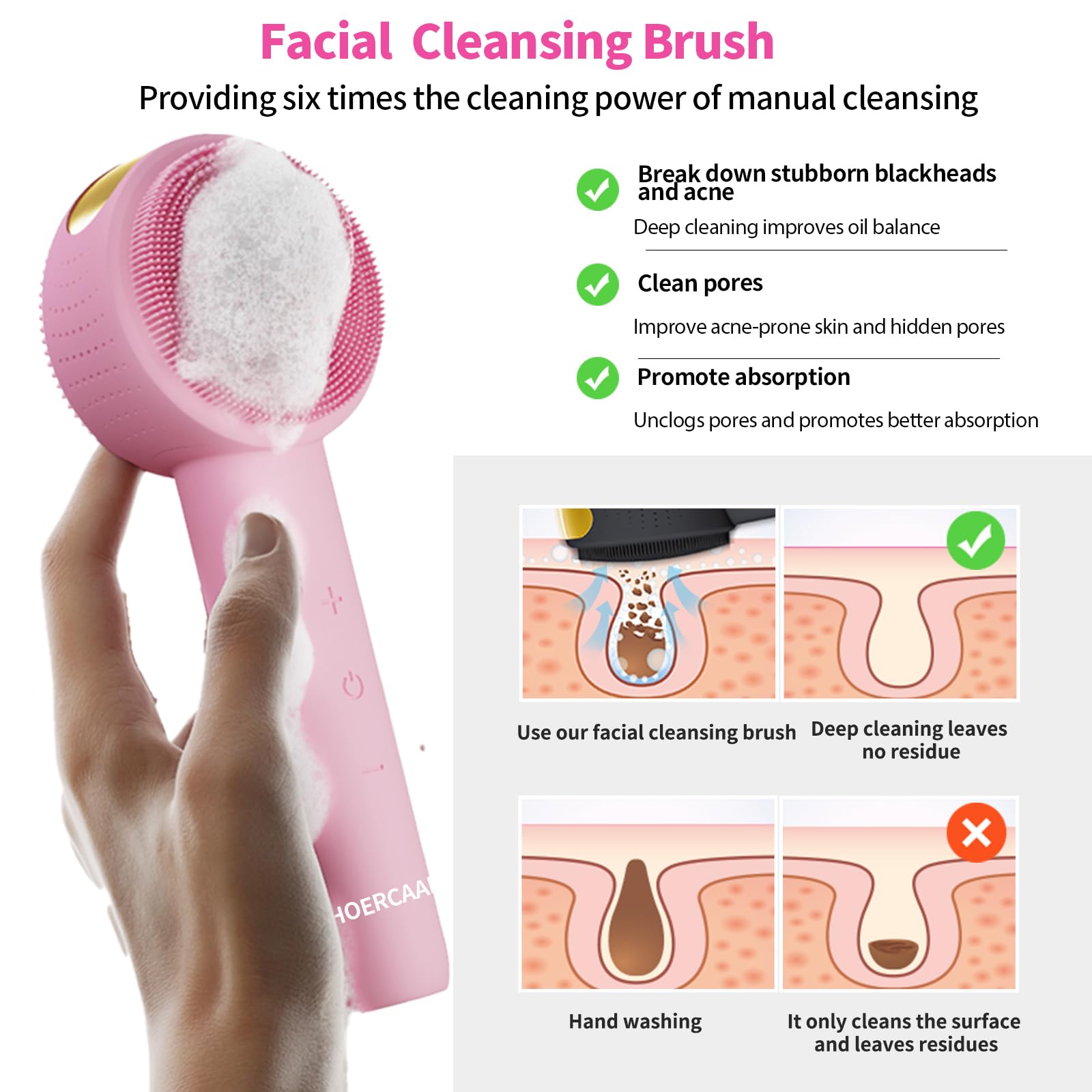 Cepillo de limpieza facial eléctrico - Limpiador facial de silicona recargable, limpiador vibratorio impermeable con 5 intensidades ajustables para limpieza profunda y exfoliación - Rosa
