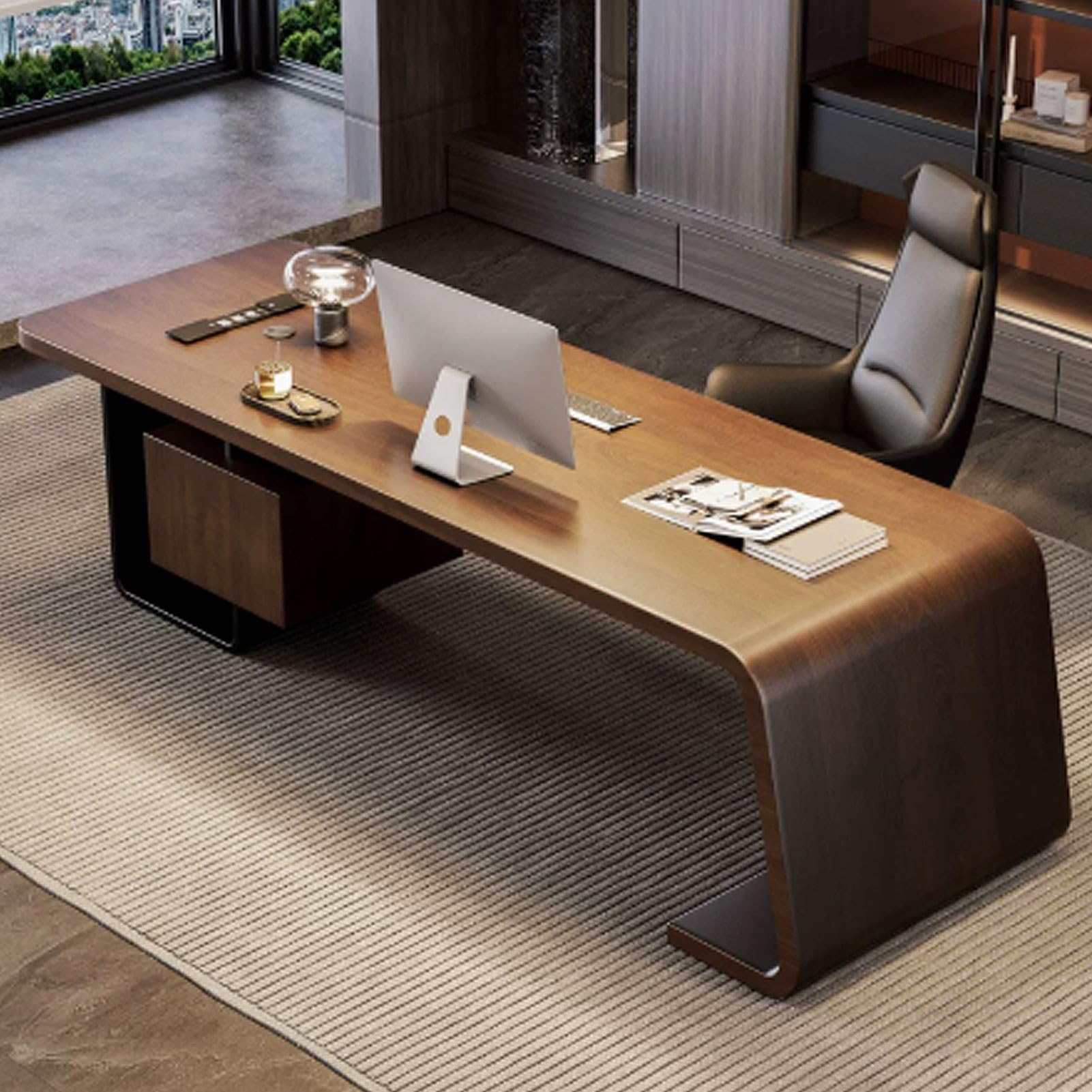 Mesa Despacho Ejecutivo con Sillas de Escritorio con Ruedas Ergonómicas