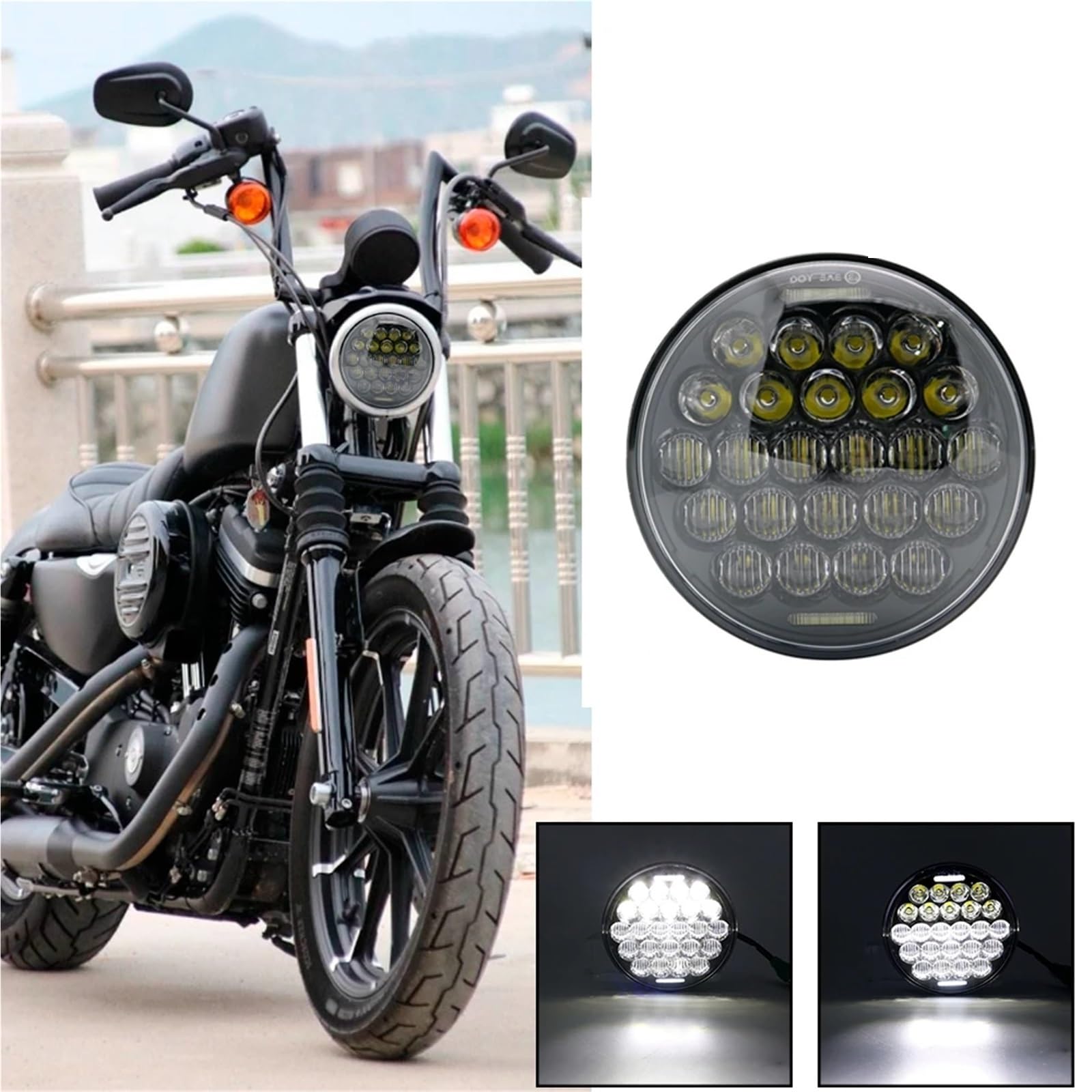 Phare de Moto Kit de phares Phare Rond 5D 5-3/4" pour Harley Dyna Sportster 1200 883, Accessoires, Phare Moto LED DRL H4