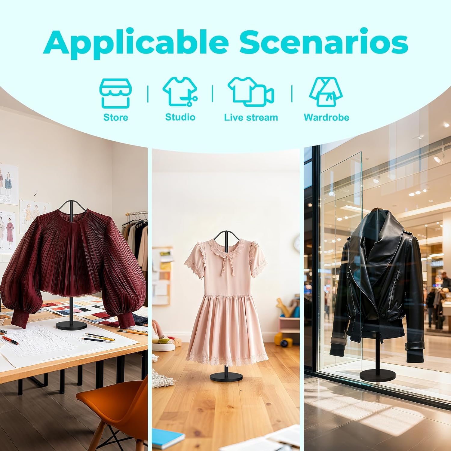 Reusable Shirt Display Stand-Mannequin Torso Tshirt Display Stand for Retail/Vendors,18-33" Adjustable Dress Form Mannequin Stand Clothes Rack,Portable Holder Jacket Coat Hanger,All Metal/Black/2 Pack