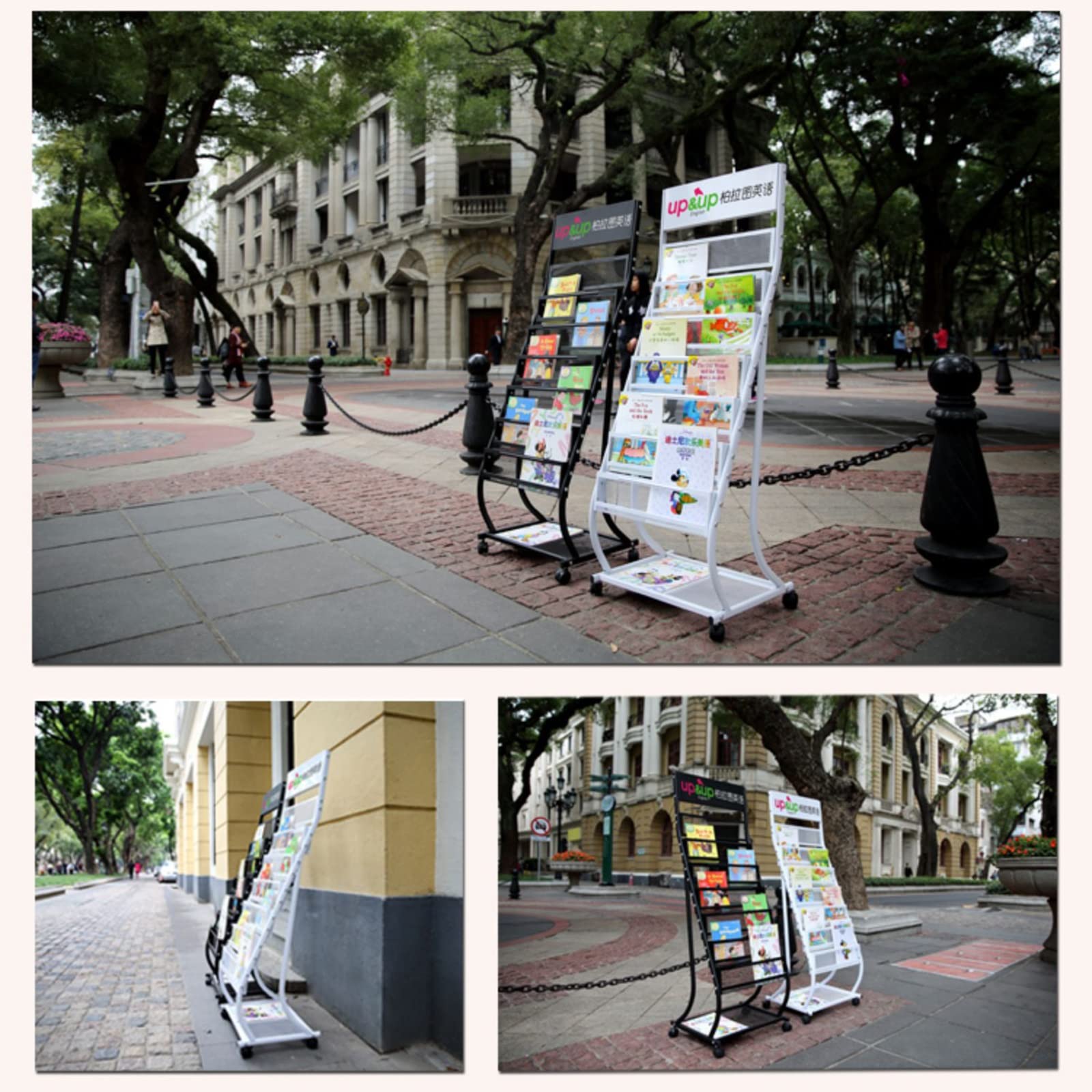 zeitungsständer Prospektständer Boden, Metall-Magazinständer 7-lagig Mit Rollen, Easy Move Informationshalter Für Messe, Ausstellungen, Büro, Einzelhandel ( Color : Black , Size : LxWxH 48x38x135 cm )