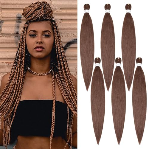 Vista 66 de Brown Braiding Hair 26 Inch Pre stretched Braiding Hair Extensions Yaki Braids Hair Hot Water Setting Synthetic Hair Colored Braiding Hair Pre 30#