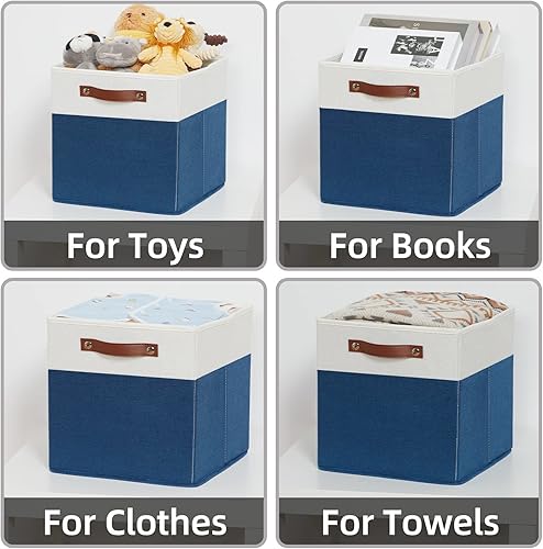 Vista 3 de HNZIGE Juego de 4 canastas de almacenamiento de tela, 12 x 12 pulgadas, juego de 4, canastas decorativas para organizar con asas, cubos cuadrados