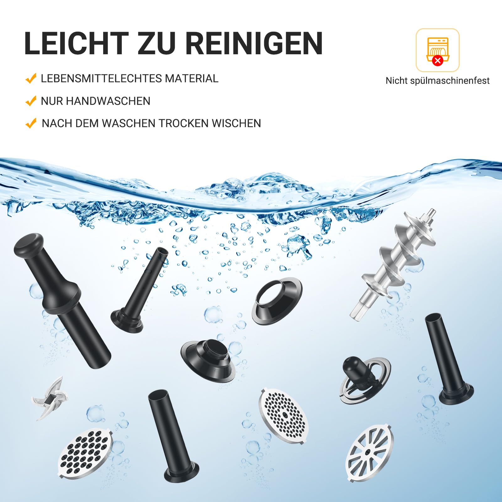 AOBOSI 3-In-1 Fleischwolf Elektrisch Mit 3 Edelstahl-Schleifplatten,1 Kubbe & 3 Wurstfüllrohren, [3000w Max |Size #10 ] Für Fleisch, Fleischwurst. Fleischwolf Edelstahl Mit Klingen.