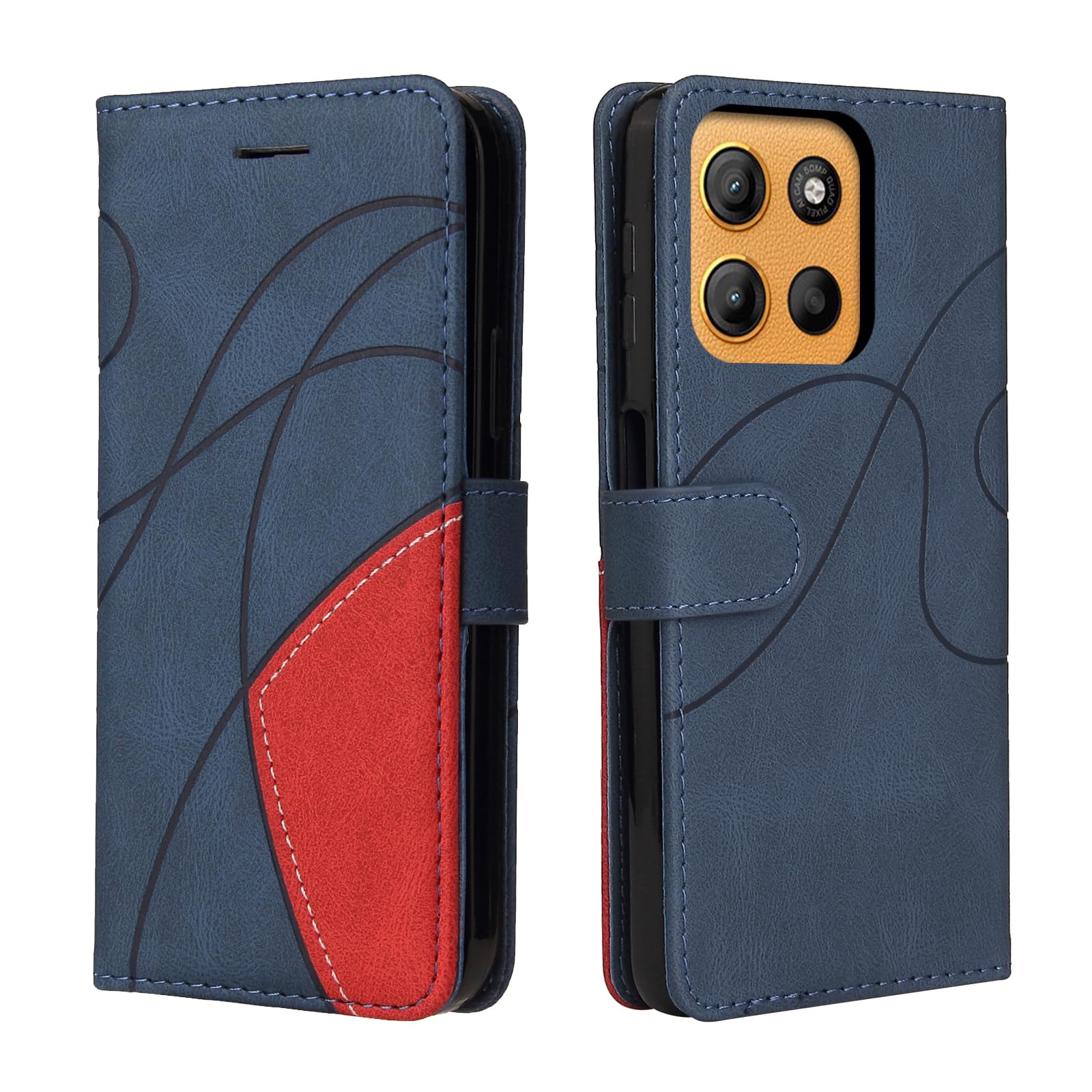 CXTCASE Handyhülle für Motorola Moto G15 Hülle, Flip PU Lederhülle Cover, Modisch Flip Case für Motorola Moto G15 Hülle Klapphülle Handytasche Schutzhülle, Blau