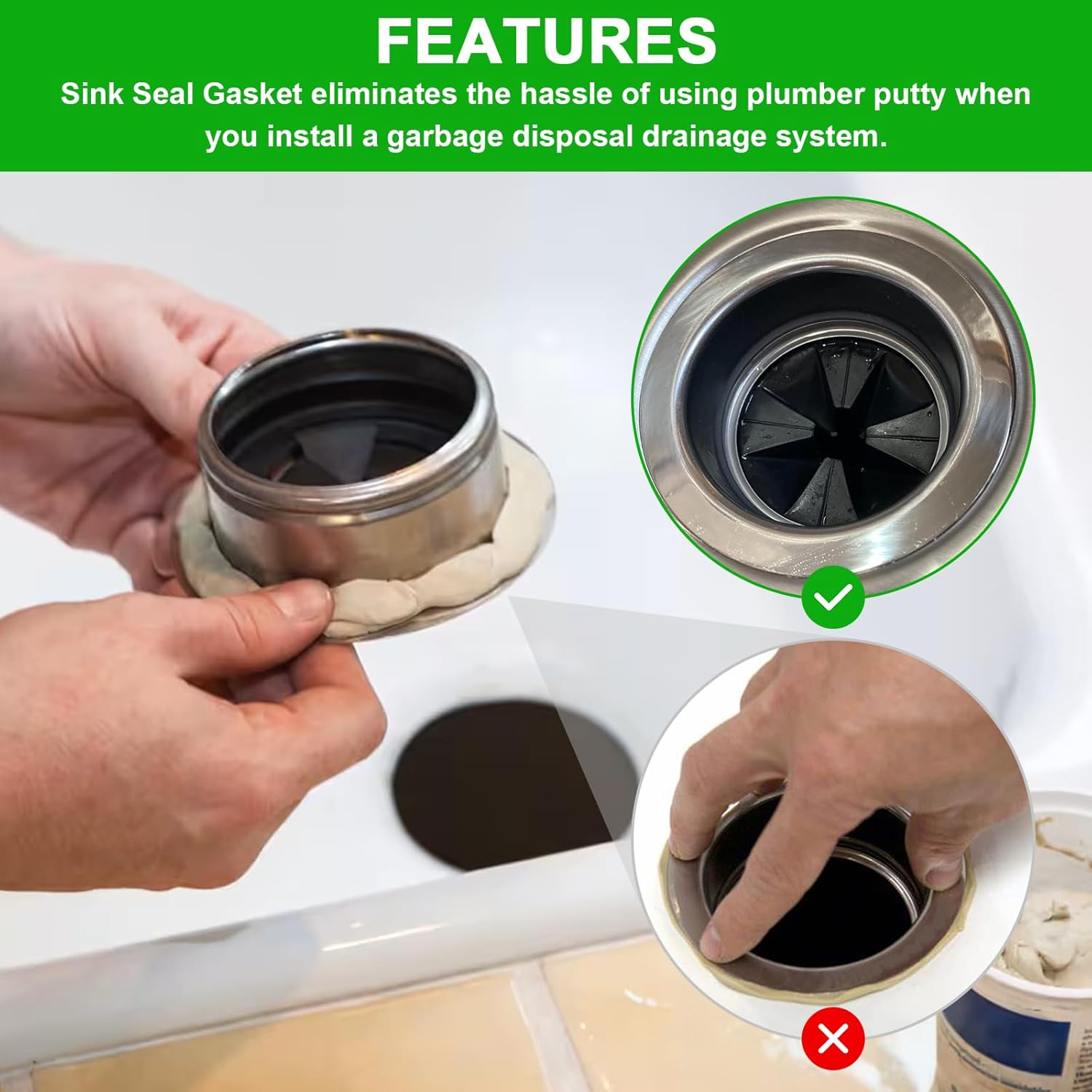 Garbage Disposal Silica Gel Sink Seal Accessory 80032, FLG-Seal Putty-Free, Sink Flange Gasket, for Kitchen Sink Drain (3 Pcs)