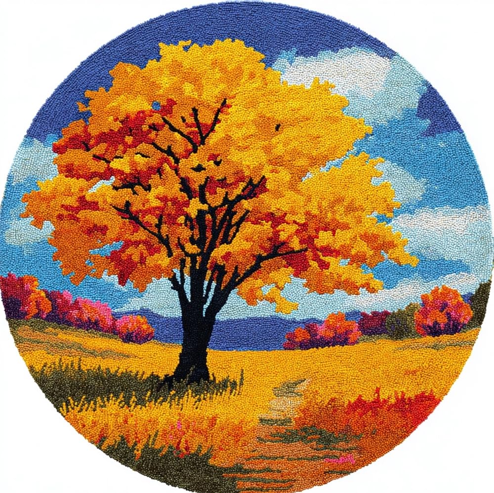 kitphoenix DIY Latch Hook Rug Kit Autumn Golden Tree Leaves