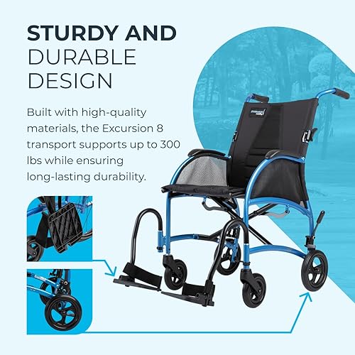 Miniatura 6 de Strongback Mobility Excursion Lightweight Foldable Transport Chair Ultra Lightweight Folding Wheelchair with Built-in Adjustable Lumbar Support