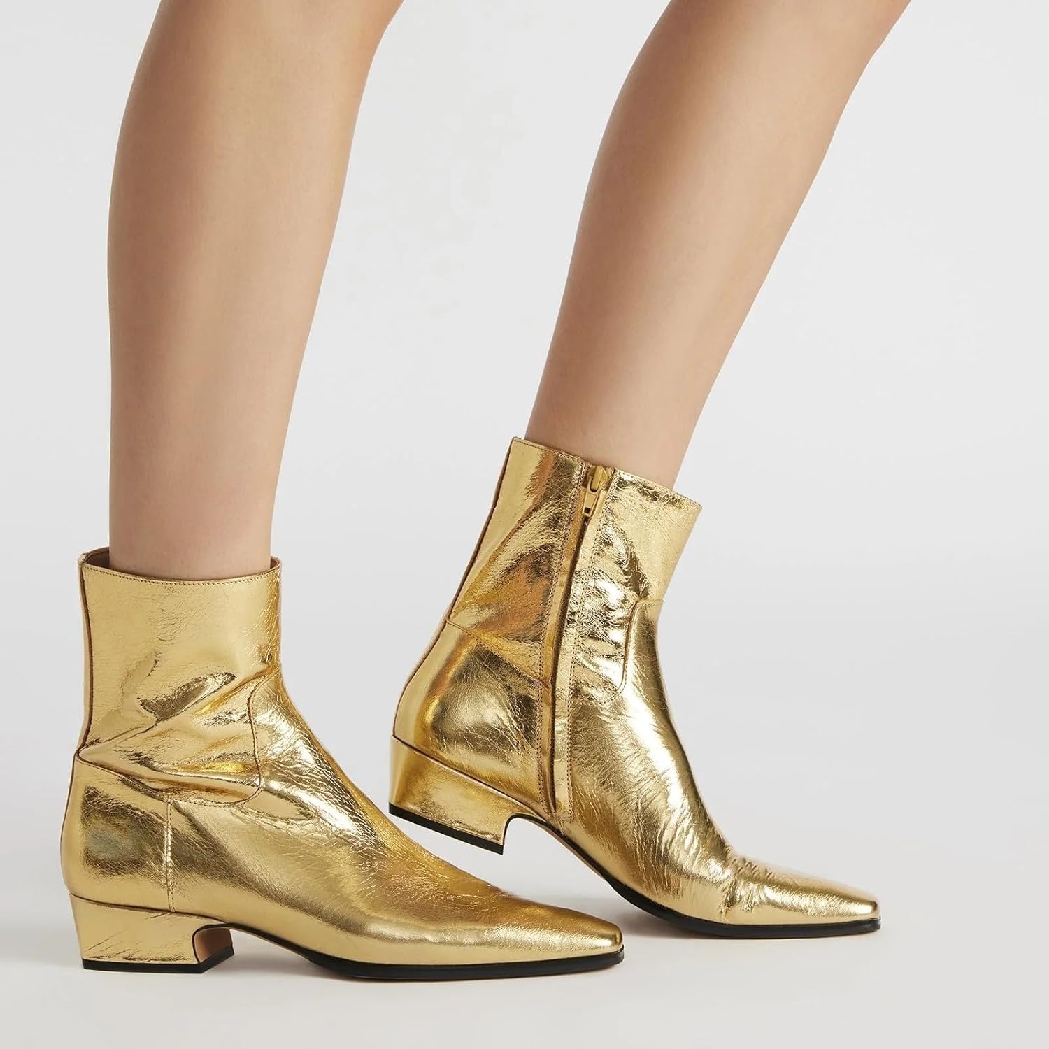 UniqueStride Women Ankle Boots Square Toe Low Chunky Heel Side Zipper Fashion Party Casual Classic Short Booties