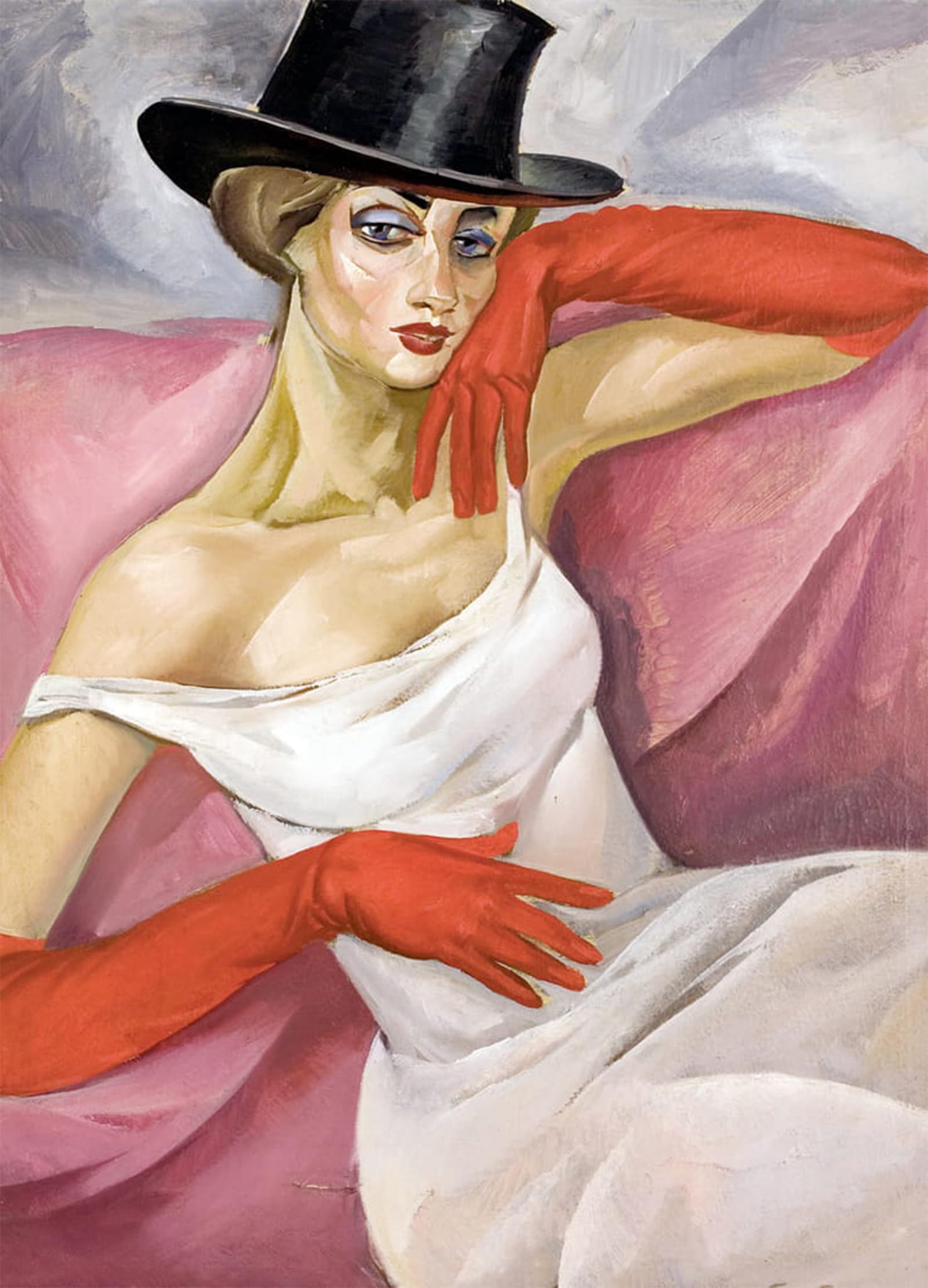 ARTXLXXBN Famous Painting Art Wall Decor Abstract Art Picture Femme En Chapeau Haut De Forme Peinture De Boris Dmitryevich Grigoriev by Boris Dmitrievich Grigoriev for Home Decor 60x90cm