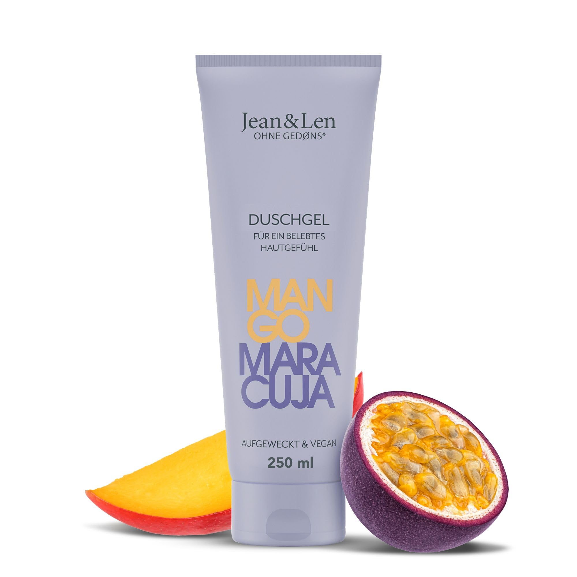 Jean & Len Duschgel Mango & Maracuja, pH-hautideal, belebendes Duscherlebnis, angereichert mit Mango- und Maracuja-Extrakt, veganes Duschgel, ohne Parabene & Silikone, 250 ml