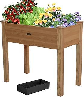 34x18x30in Wooden Raised Garden Bed with Legs,Elevated Reinforced Planter Box with Bed Liner for Backyard/Patio/Gardener,150lb Capacity - Acorn Brown