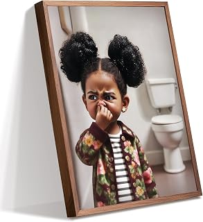Colorato Stank Face Bathroom Art - Funny Black Girl Wall Decor for Toilet, African American Kids Bathroom Art - UNFRAMED (16" L * 12" W)