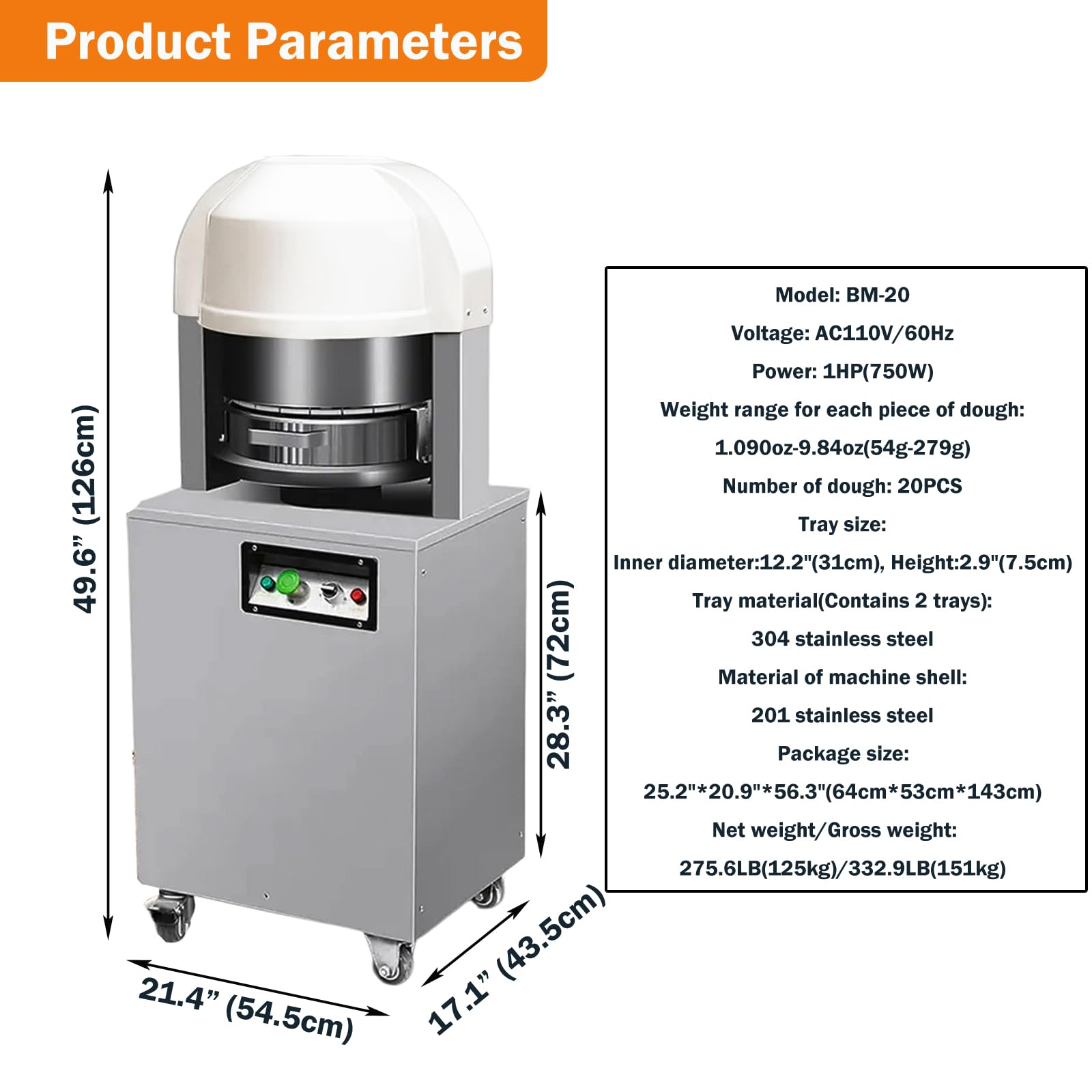 INTSUPERMAI Dough Divider Rounder 20PCS Electric Auto Divider Cutter Machine 1.090oz-9.84oz Dough Ball Divider Cutting for Baking Equipment