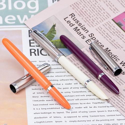 Vista 11 de Juego de 3 plumas estilográficas Jinhao 86 (negro, rojo vino y verde resina) punta extrafina con convertidor de tinta recargable Retro