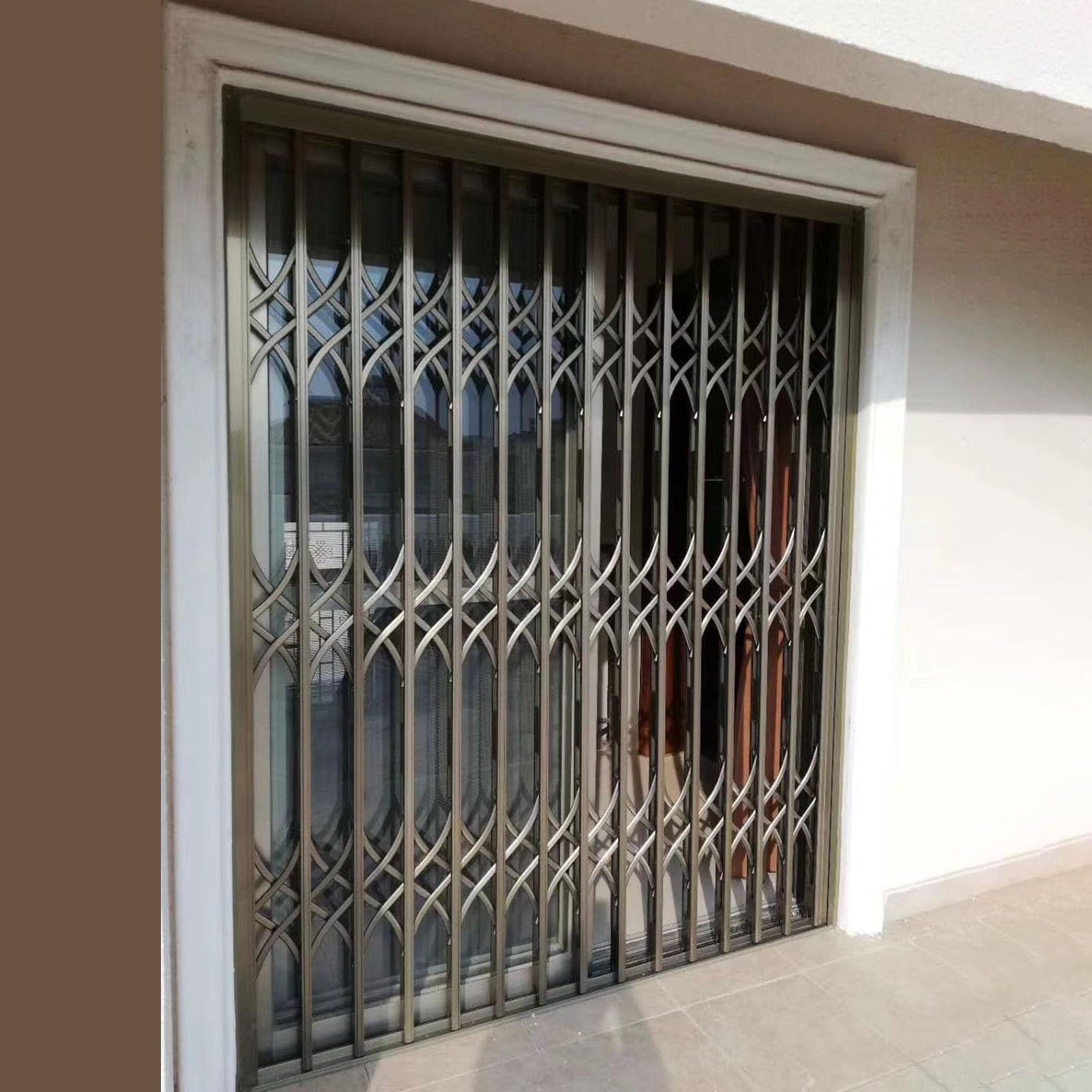 Protector de ventana plegable de metal para niños y mascotas, barandilla de puerta corrediza exterior, barandillas seguras para sótano, barras securi grises para uso en exteriores