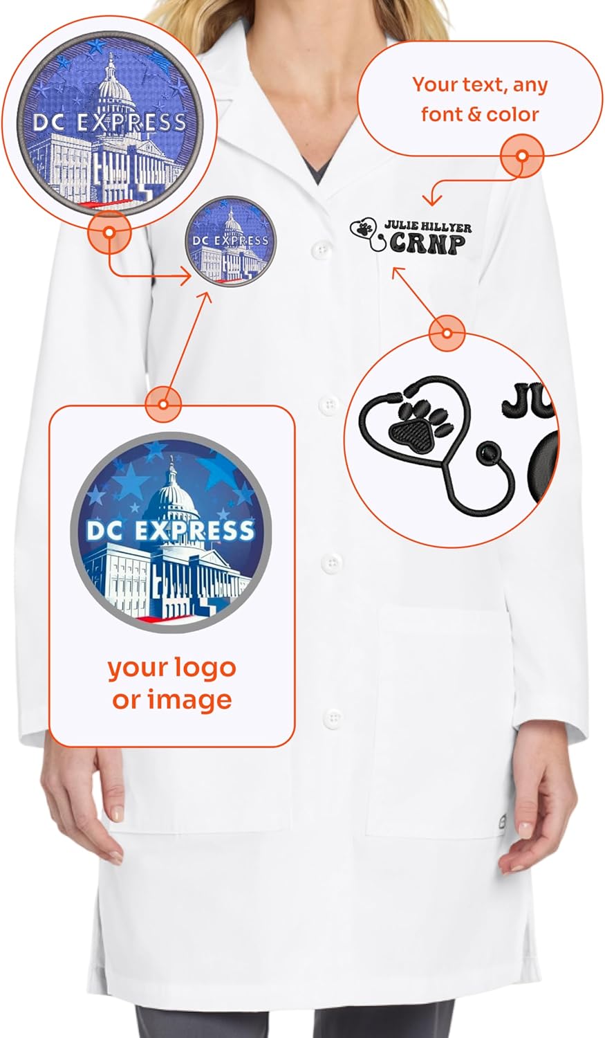 Personalized Embroidered Lab Coat Professional Lab Coat for Women & Men Custom with Name or Logo