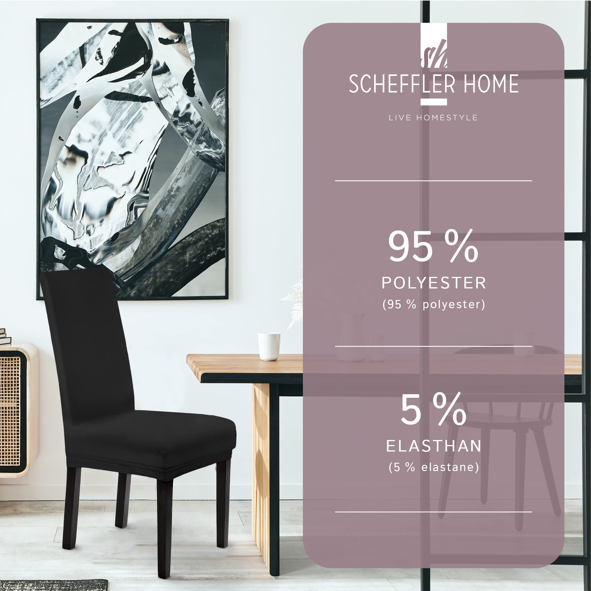 SCHEFFLER-Home Housse de Chaise Extensible Leni/Housse de Chaise Noir Set de 6 / Housse de Chaise Extensible pour chaises à Haut Dossier/Housse de Chaise Lavable