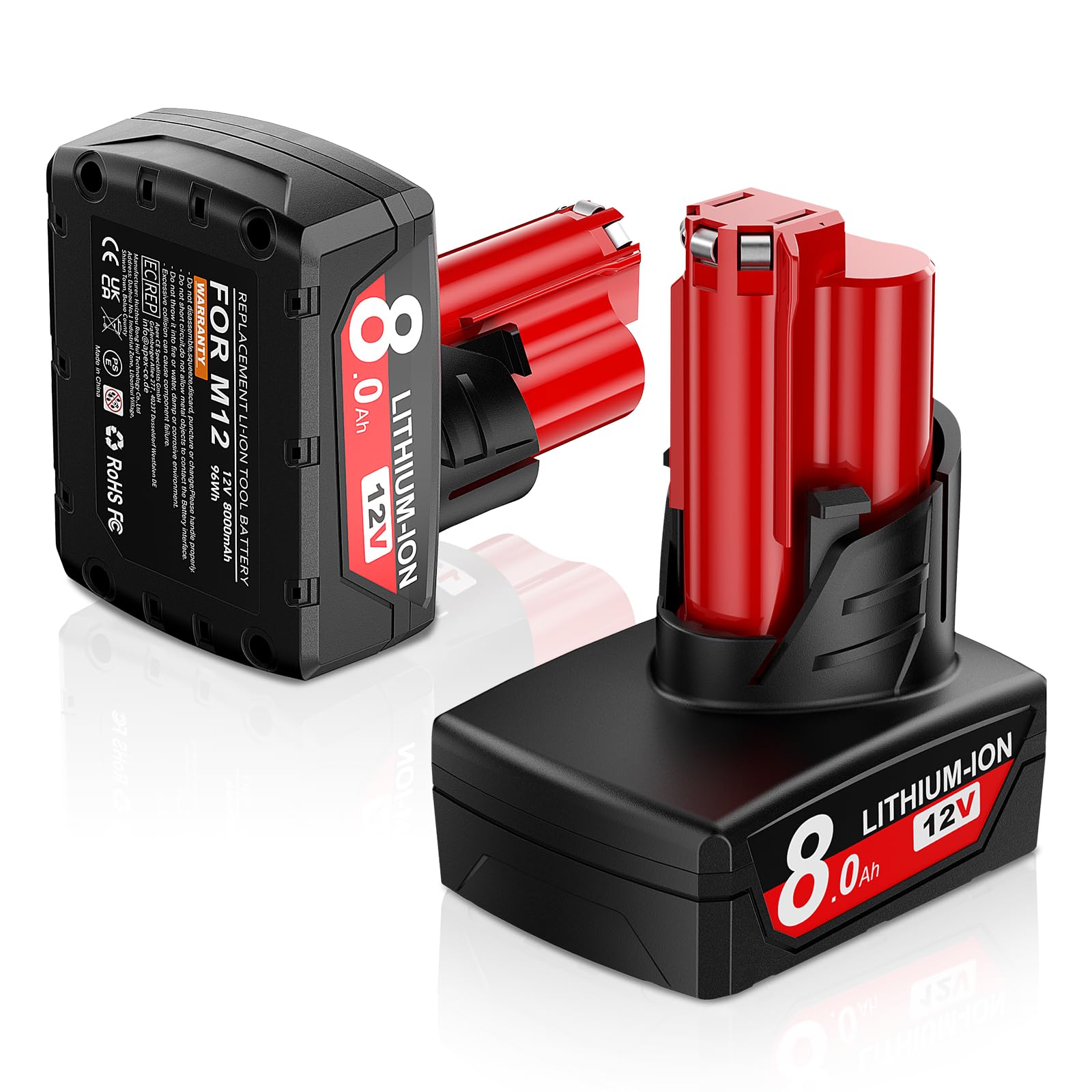 Upgraded 2Pack 8.0Ah 12V Replacement for Milwaukee M12 Lithium-ion Battery M-12 48-11-2420 48-11-2411 48-11-2440 48-11-2402 48-11-2401 48-11-2425 Compatible with Milwaukee 12 Volt Cordless Power Tools