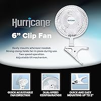 Vista 2 de Hurricane 2-Pack Classic Clip-On Table Fan with 2 Quiet Speeds, White, 6" - Portable Corded Electric Air Cooling Unit with 306 CFM and Adjustable