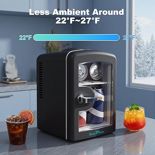 Miniatura 2 de Iceblue Mini nevera, pequeño refrigerador con ventana de visión, 4 litros/6 latas, refrigerador pequeño compacto para belleza y bebidas,
