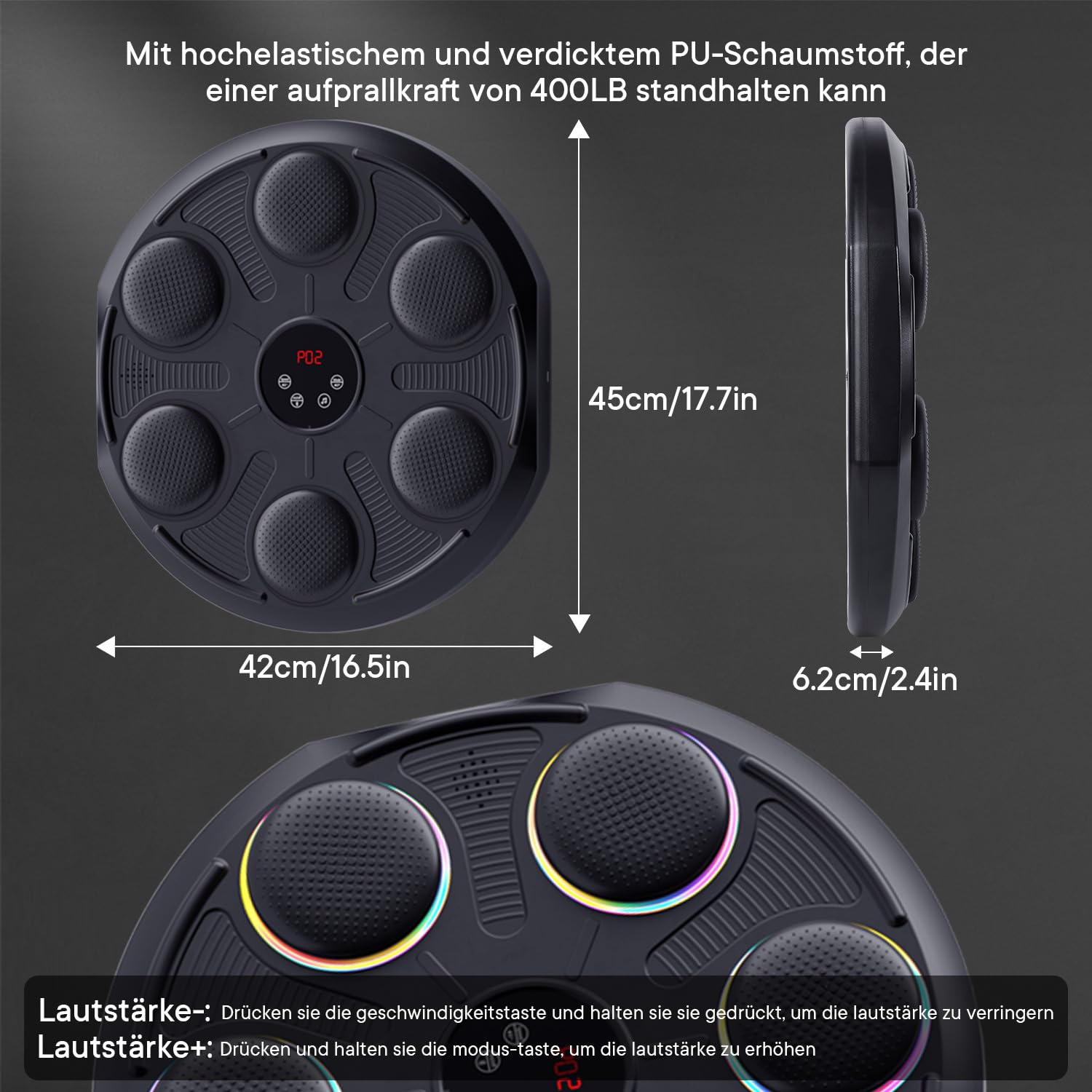 Music Boxing Machine, LED Elektronische Musik Boxing Machine mit MMA Boxhandschuhen, 12 Geschwindigkeitsmodi und Zählmodus Boxing Machine Unterstützt Bluetooth für Kinder und Erwachsene