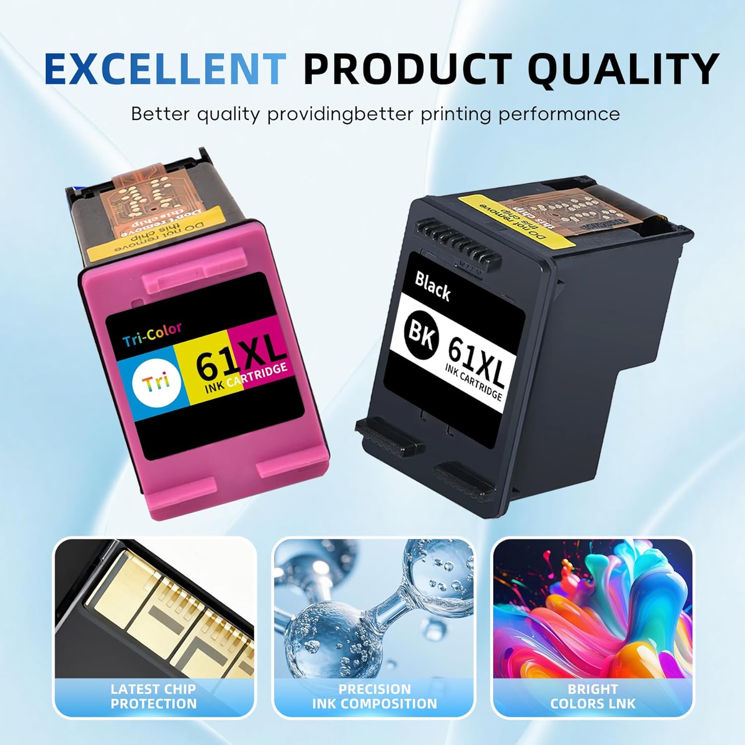 61XL High Yield Ink Cartridge Replacement for HP61XL HP61 61 XL Combo Pack Compatible with HP Envy 4500 OfficeJet 1012 DeskJet 1000 2546P 2546R (Black Tri-Color 2 Pack)