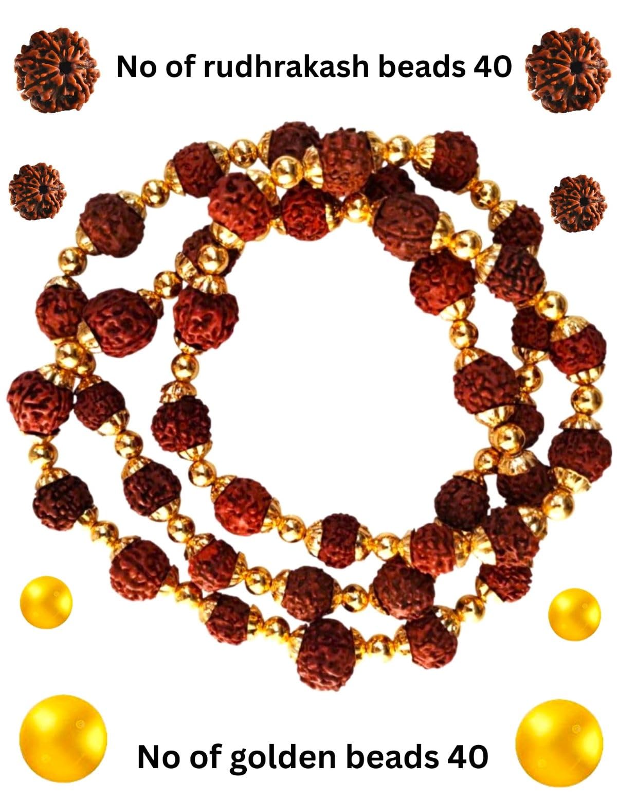 BookMyCostume Natural Brown Rudraksh Golden Plated Rudraksha Jewellery Set with Golden Beads – Rudraksha Mala for Ramleela, Festivals & Spiritual Events | Ideal for Kids & Adults - Image 11 thumbnail