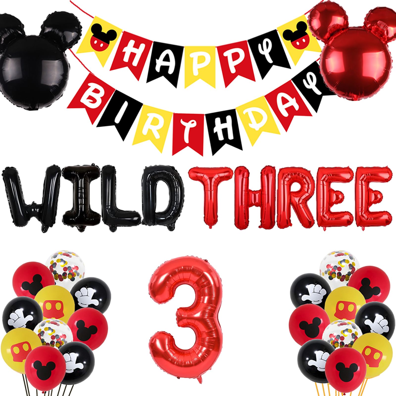 Red Boys 3rd Birthday Decorations Boys Wild Three Balloons Boys Three Banner for Boys Three Years Old Birthday Party Supplies Decorations