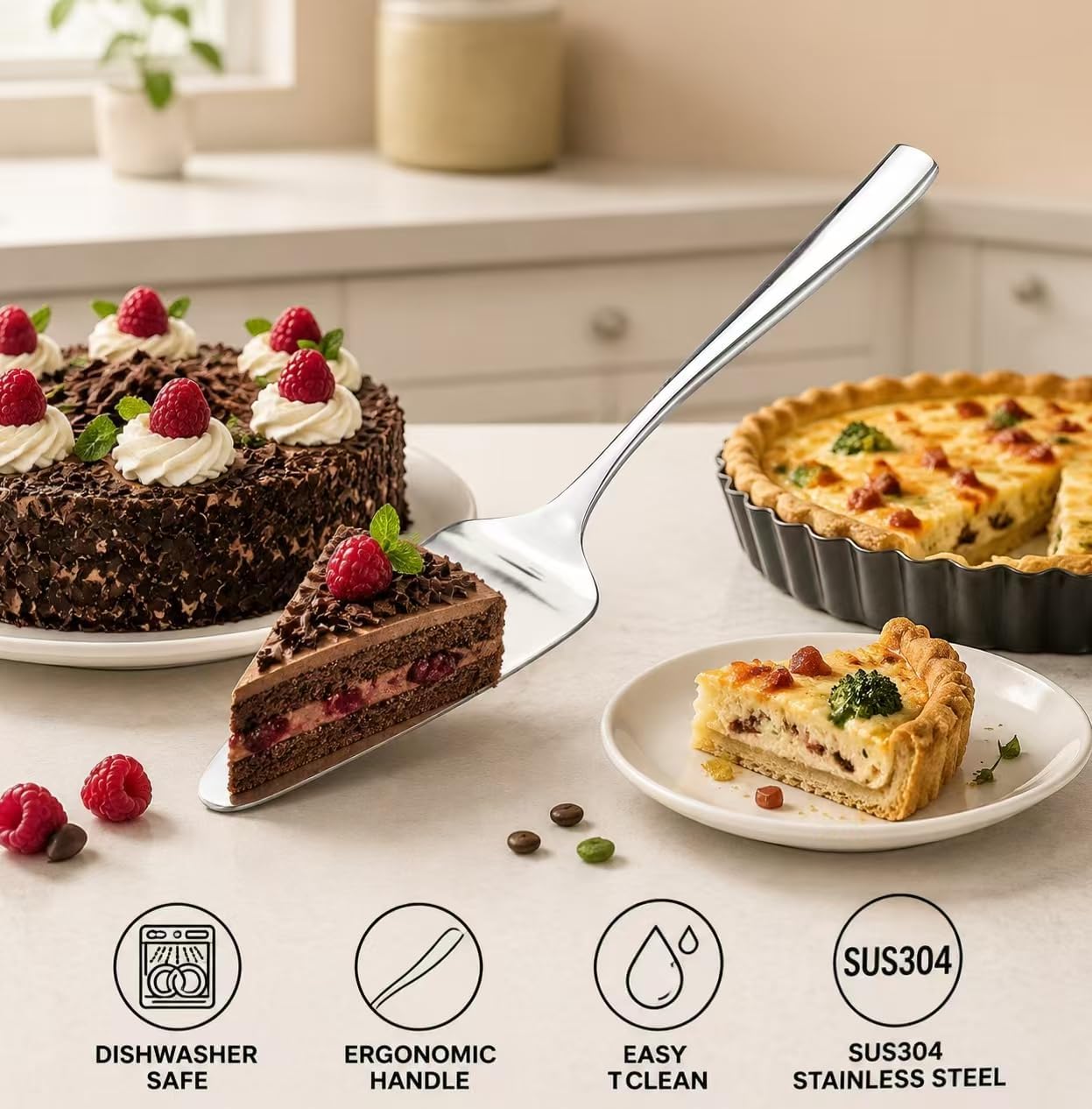 KSENDALO Pie Cake Server, Stainless Steel Pastry Spatula, Serving for Birthday, Wedding, Party, Celebration, Home, Dishwashersafe, Silver | Premium SUS304 Stainless Steel Cake Lifter Dessert Server, Mirror Finish, Dishwasher Safe