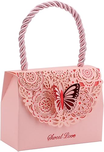 Driew Juego de 20 bolsas para recuerdos de fiesta de mariposas, paquete de 20 cajas de regalo de chocolate con asa para decoración de bodas,