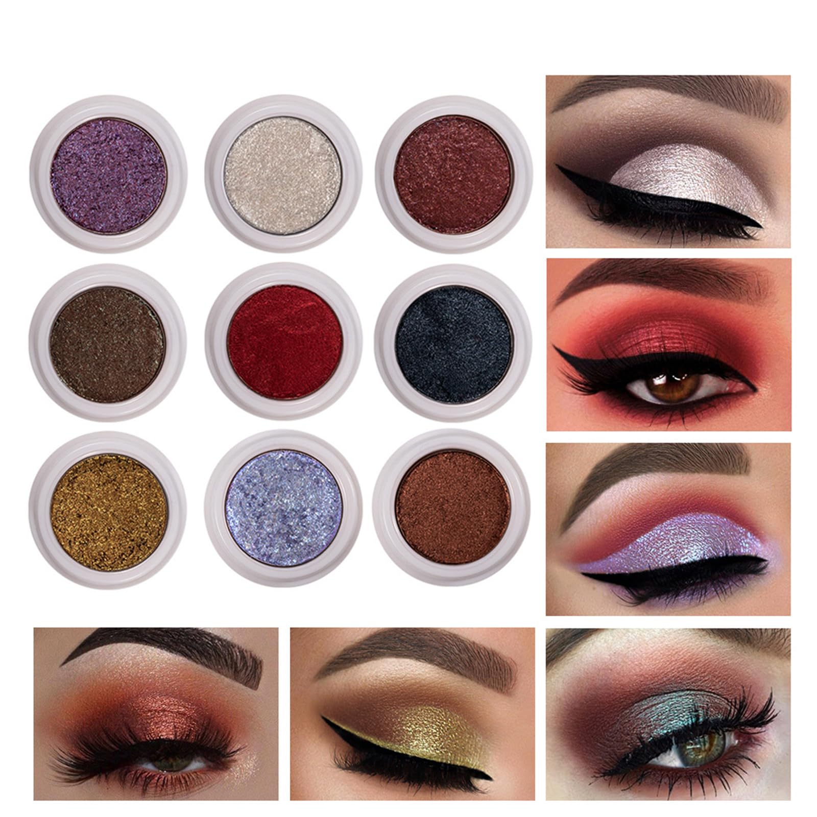 9 Colores Sombra de Ojos, MKNZOME Nuevo Little Round Pot Eyeshadow Sombra de Ojos en Crema Brillantes con Brillo Mate Larga Duración, Maquillaje Profesional para Uso en Seco o Húmedo