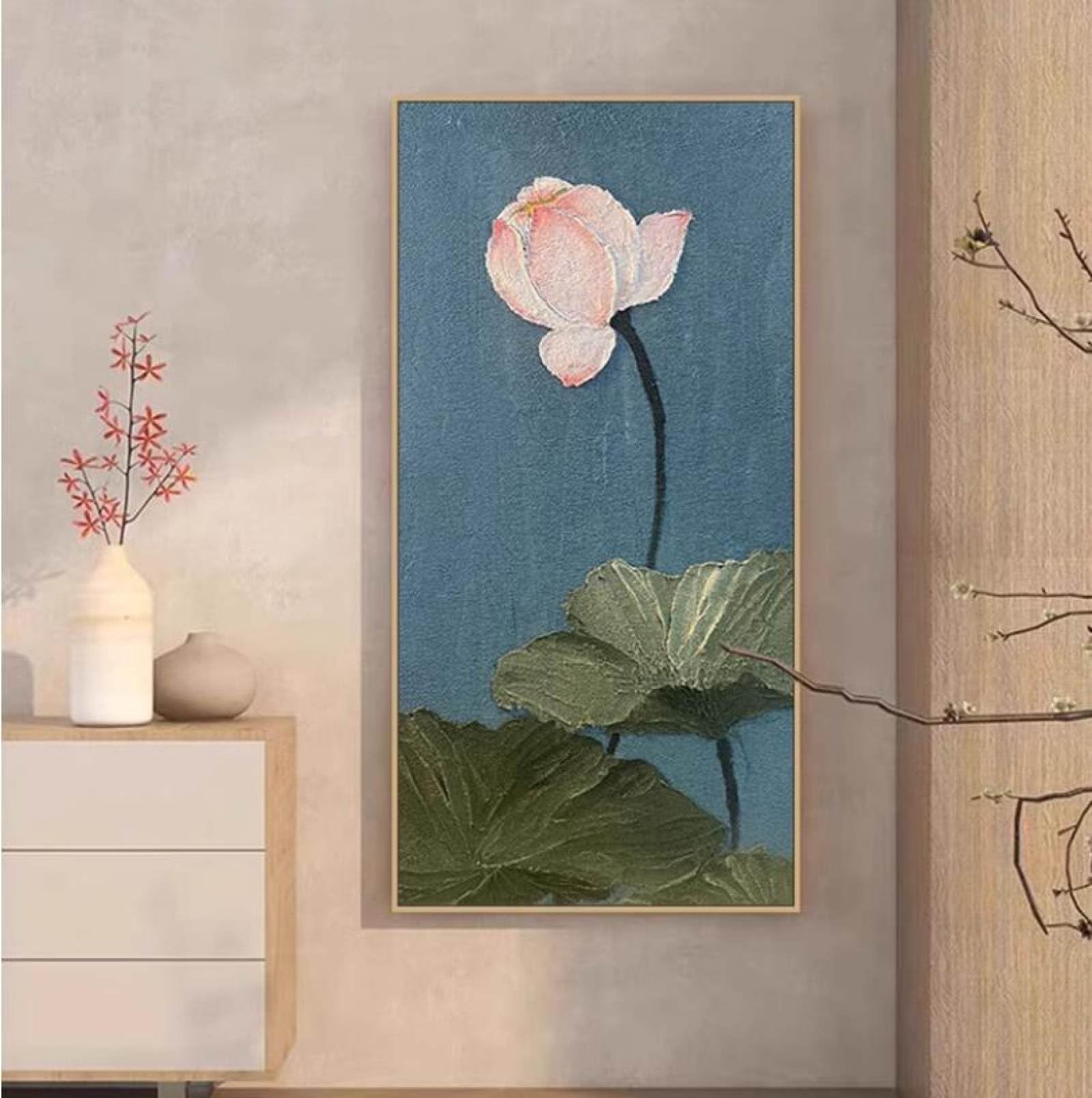 Peinture à l'huile grand format abstrait fleur de lotus sur toile