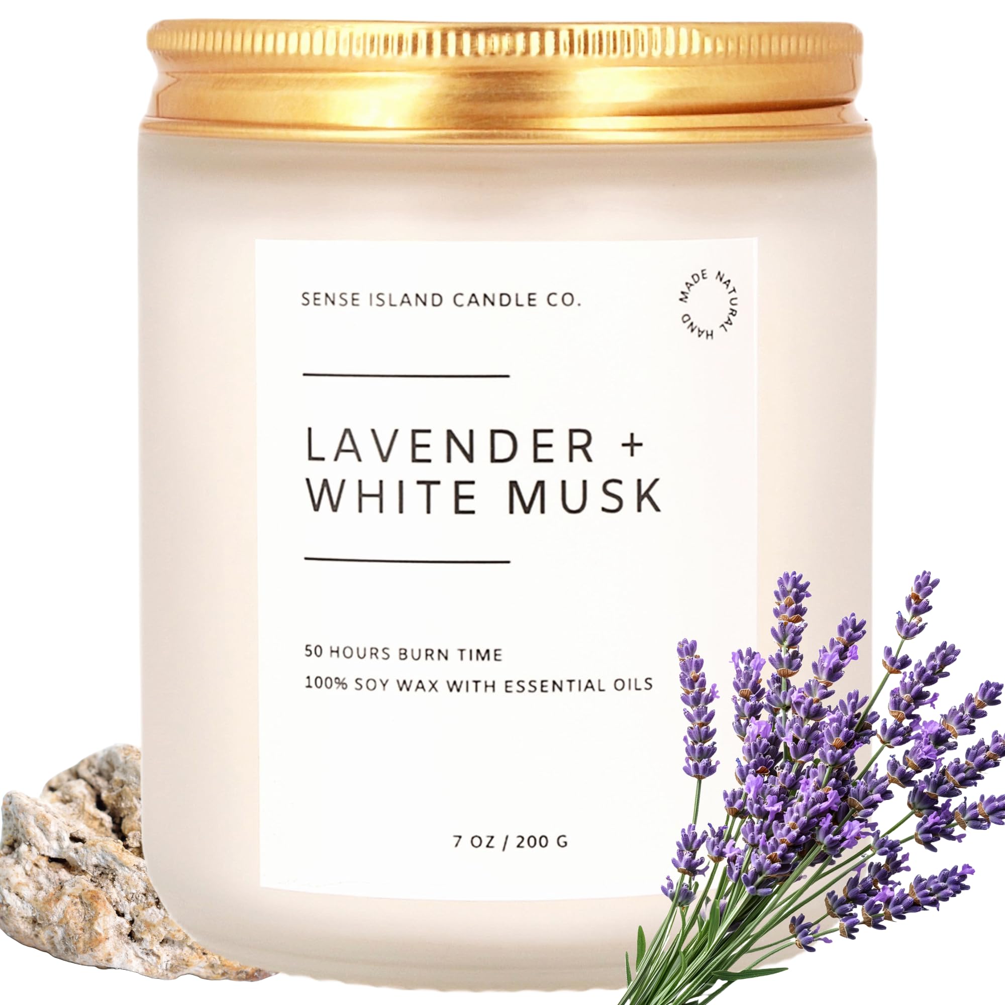SENSE ISLAND Lavender White Musk Scented Candles for Women | Natural Soy Wax, 50 Hrs Burn Time Highly Scented Aesthic Candles for Home Scented