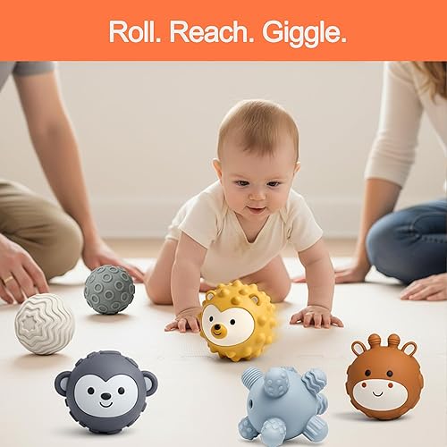 Miniatura 46 de Juguetes Montessori para bebés, juguetes 3 en 1 para bebés de 6 a 12 meses, bloques apilables, bolas sensoriales y anillos de dentición suaves