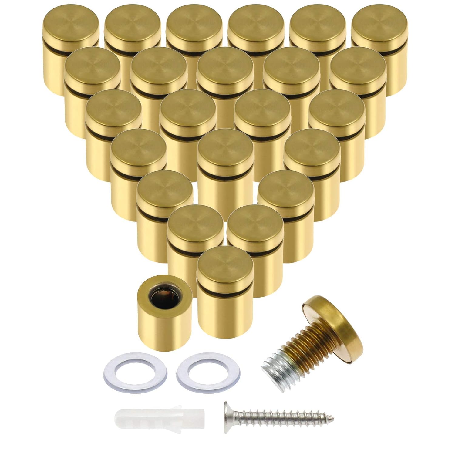 Luomorgo 24 Pcs 3/4" x 1" Stainless Steel Standoff Screws, Wall Sign Standoff Mounting Hardware Advertising Glass Standoff Nail for Hanging Acrylic Picture Frame, Gold