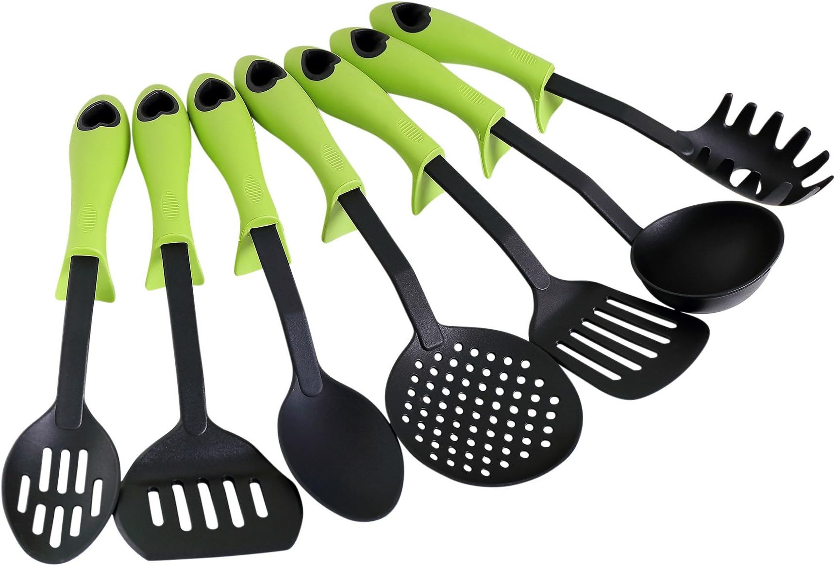 Ambrosya® | Kitchen helper set of 7 parts | Kelle Cookware Kitchen Set Kitchen Set Kitchen Utensils Spoon Noodles Pasta Scoop Pasta Spoon Pss Turner Ladle Tongs (Green, 7 pieces)