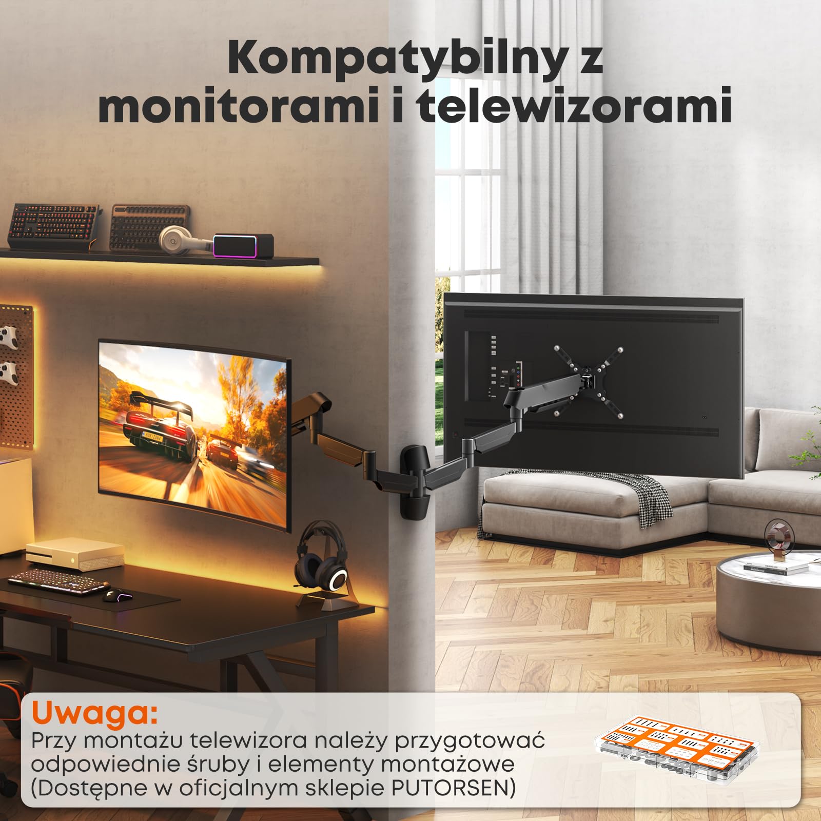 Extra Długie Ramię Ścienne do Monitora 17-45 Cali