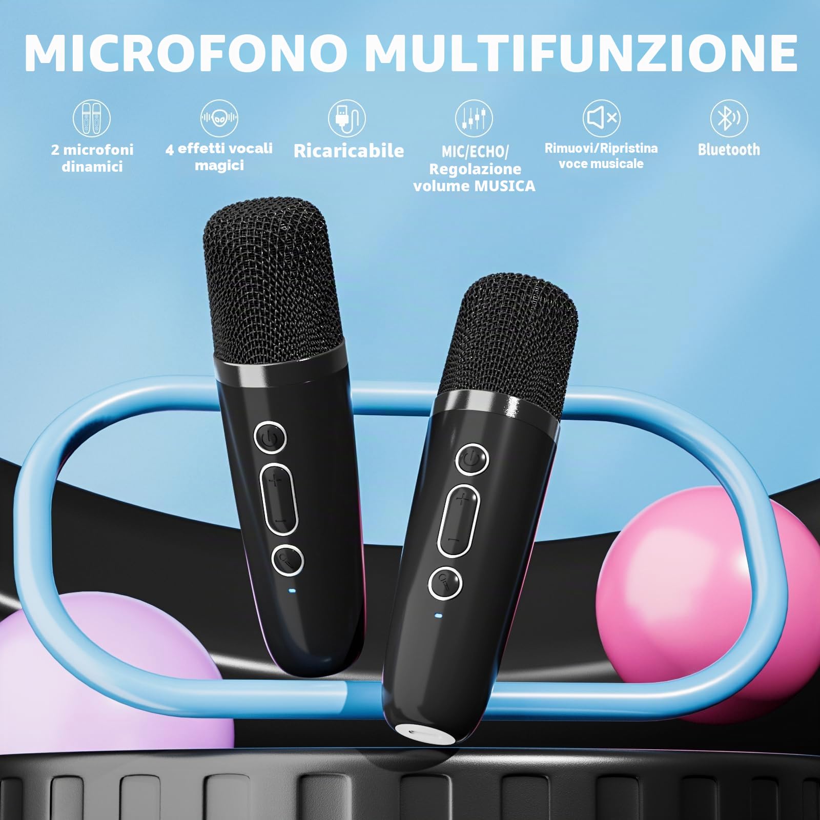 Ankuka Karaoke per Bambini Karaoke con Microfono Karaoke Cassa Bluetooth con 2 Microfoni, Regalo Bambina Giochi Bimba Regalo Compleanno per 3, 4, 5, 6, 7, 8, 9,10,11,12+ Anni (Nero)